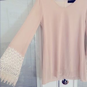 Pale Pink/Ecru  Eros Apparel Bell Sleeves Blouse- Size M.